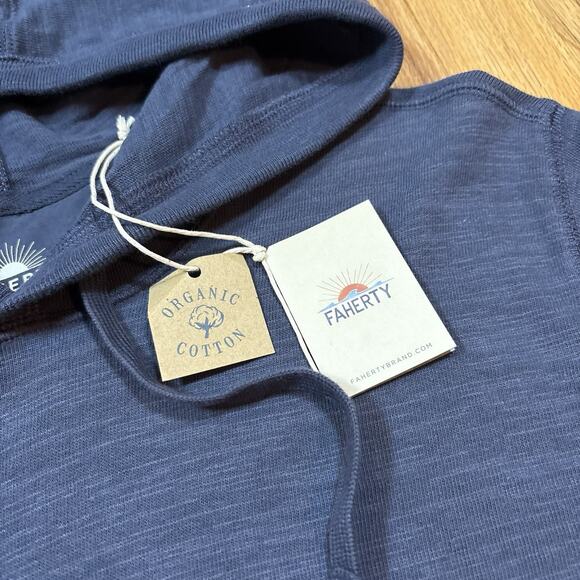 NWT Faherty Men's Size Large Sunwashed Slub Hoodie Blue Nights Organic Cotton - Picture 3 of 15